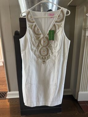 Lilly Pulitzer size 12 NWT White Embellished V-Neck Shift Dress